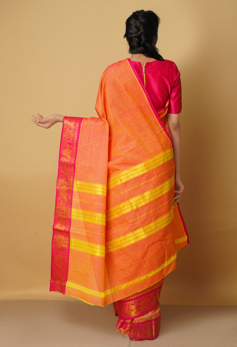 Online Shopping for Orange Pure Pavani Venkatagiri Cotton Saree with Fancy prints from Andhra Pradesh at Unnatisilks.com India