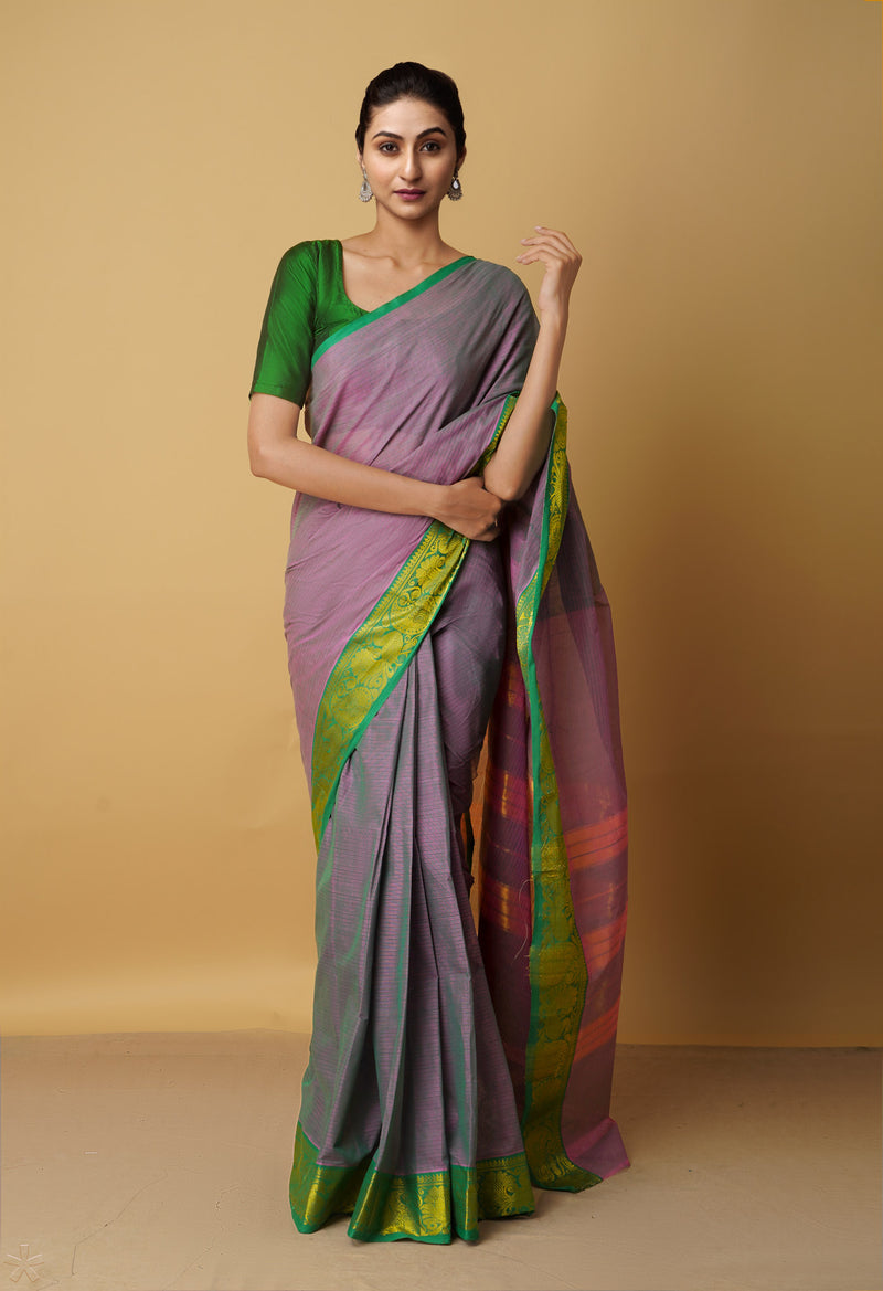 Pink-Green Pure Pavani Venkatagiri Cotton Saree-UNM65625