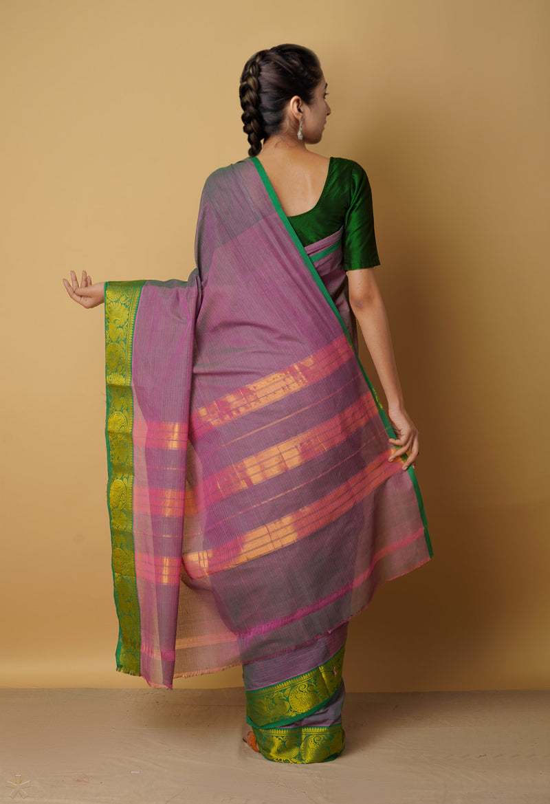 Pink-Green Pure Pavani Venkatagiri Cotton Saree-UNM65625