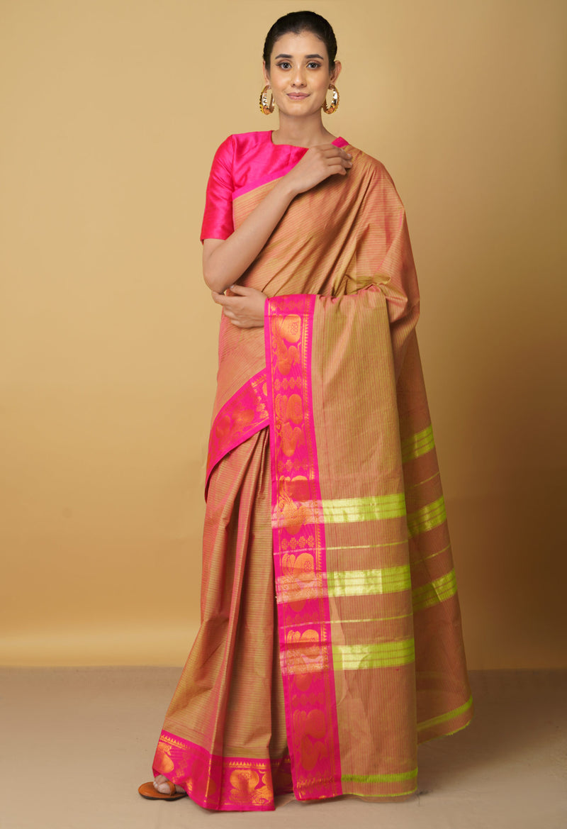 Online Shopping for Pink-Green Pure Pavani Venkatagiri Cotton Saree with Fancy prints from Andhra Pradesh at Unnatisilks.com India