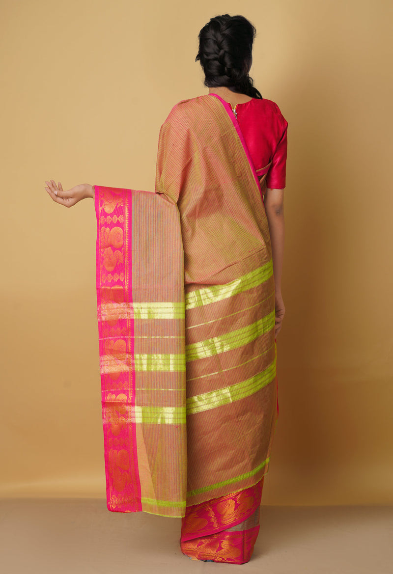 Online Shopping for Pink-Green Pure Pavani Venkatagiri Cotton Saree with Fancy prints from Andhra Pradesh at Unnatisilks.com India