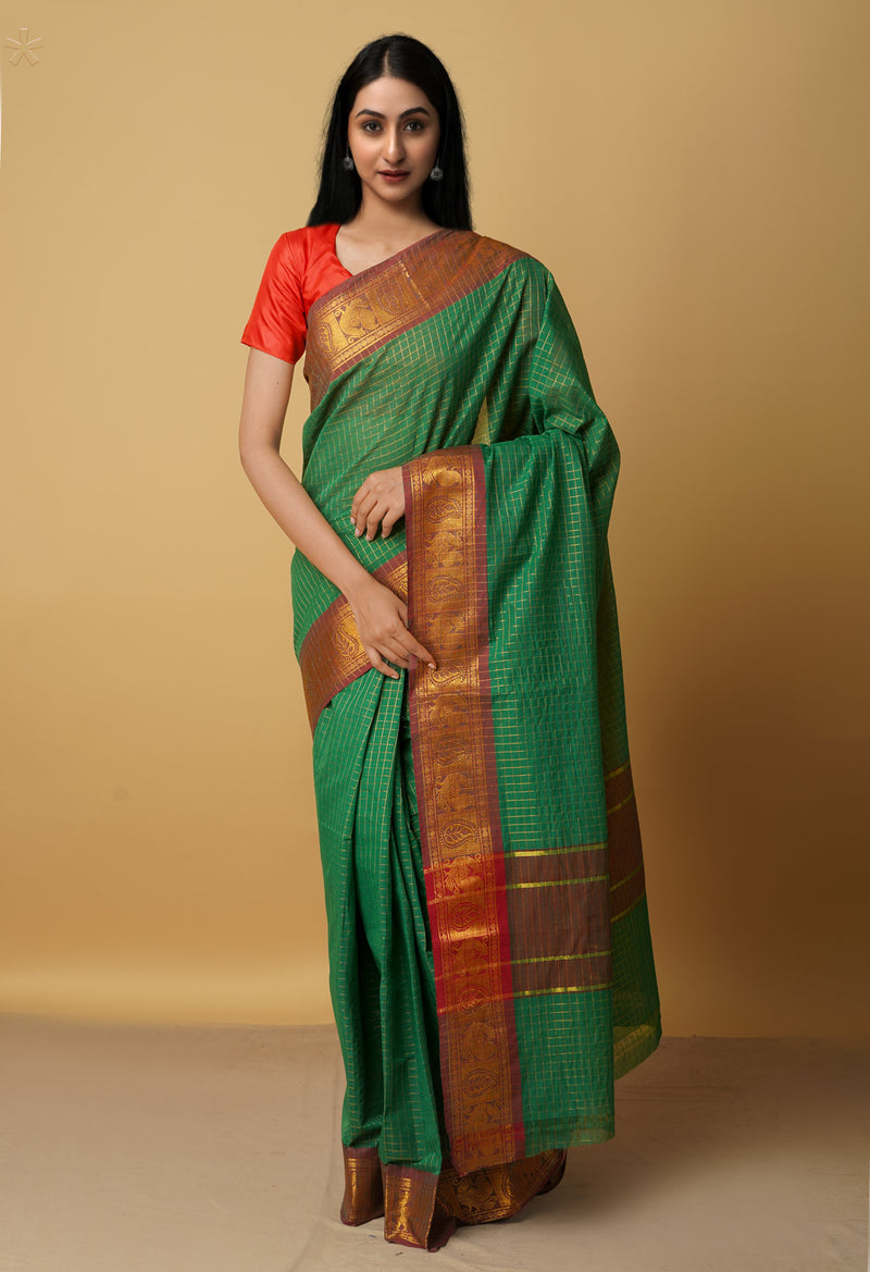 Green Pure Pavani Venkatagiri Cotton Saree-UNM65646