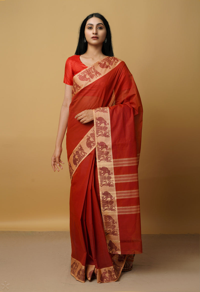 Maroon Pure Pavani Venkatagiri Cotton Saree-UNM65668