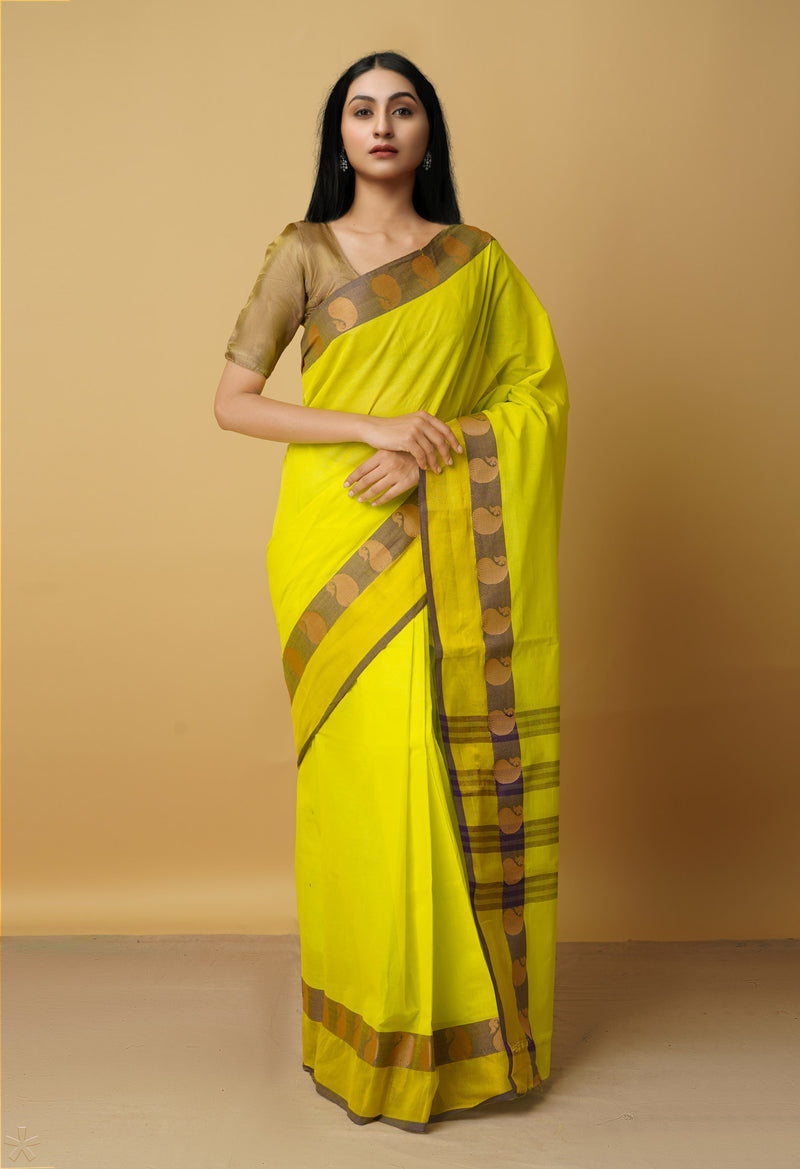 Lemon Yellow Pure Pavani Venkatagiri Cotton Saree-UNM65684