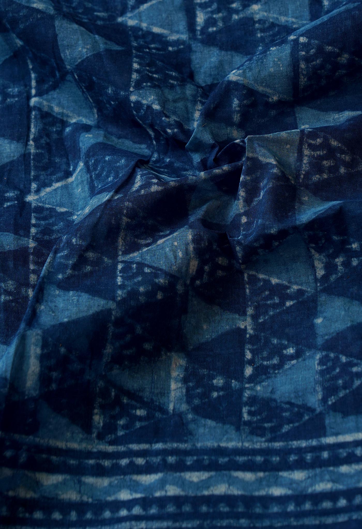 Navy Blue Pure Chanderi Cotton Saree-UNM65706