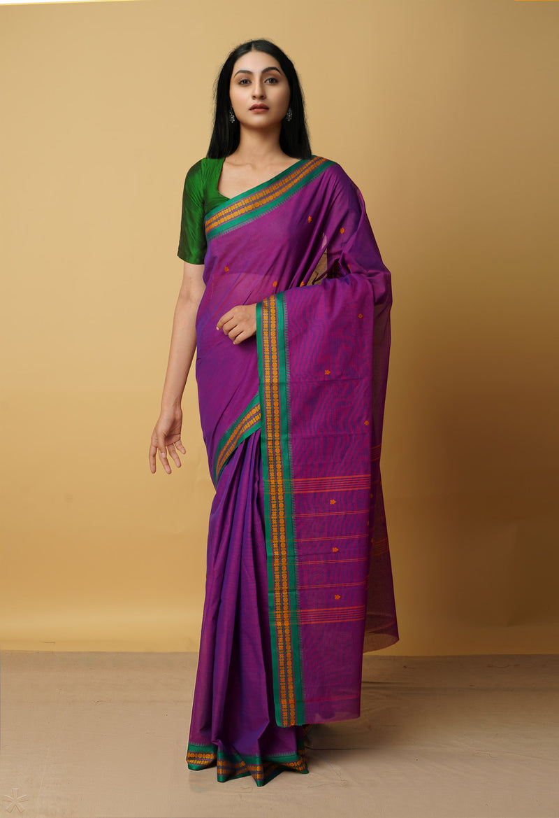 Violet Pure Handloom Pavani Chettinad Cotton Saree-UNM65719