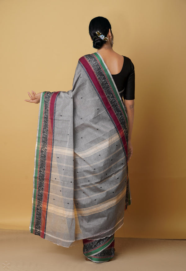 Grey Pure Handloom Pavani Chettinad Cotton Saree-UNM65722