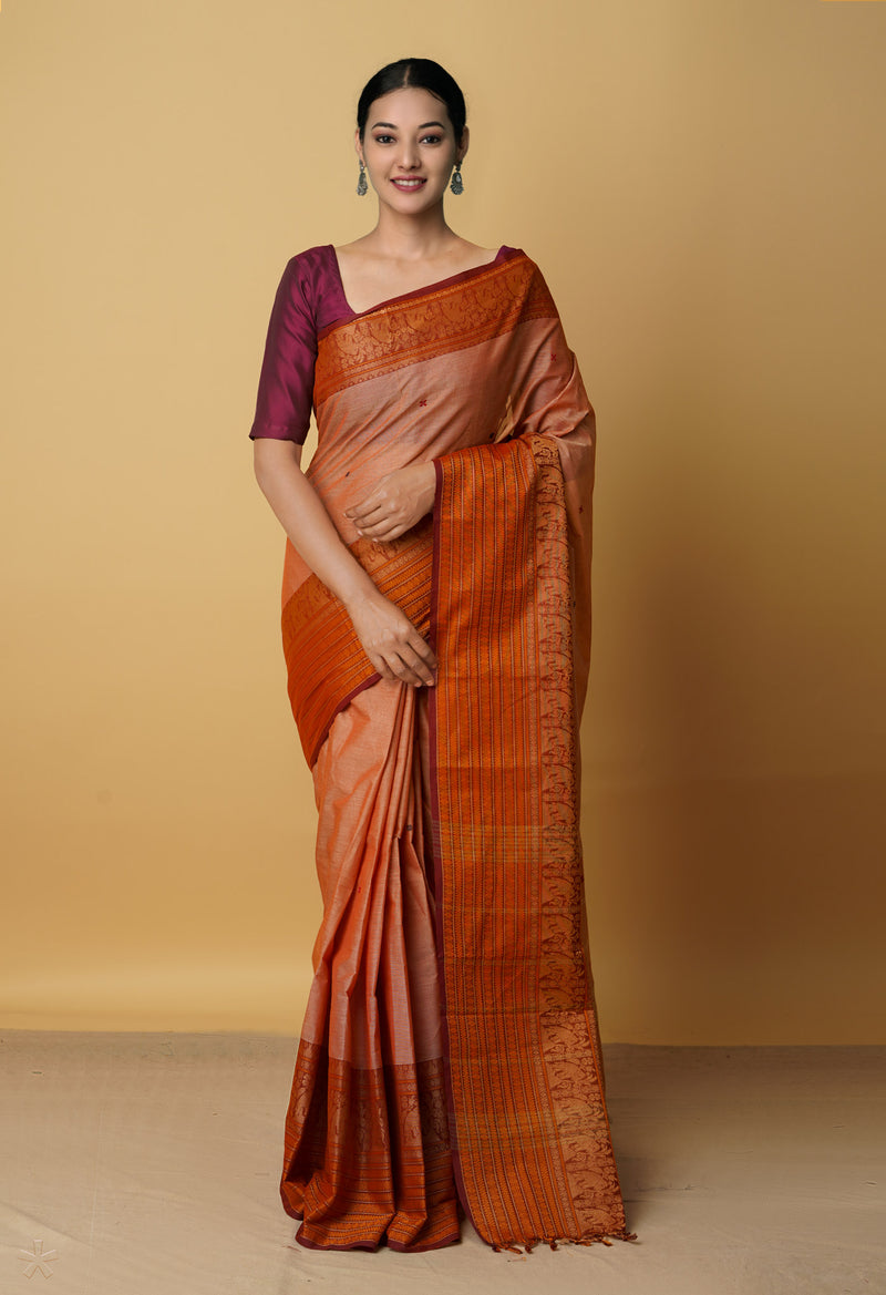 Brown Pure Handloom Pavani Chettinad Cotton Saree-UNM65723