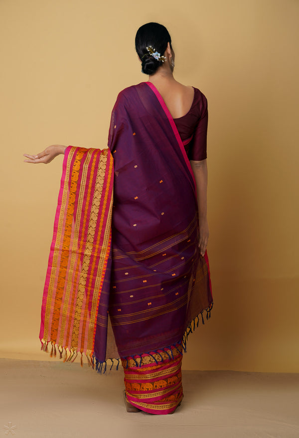 Purple Pure Handloom Pavani Chettinad Cotton Saree-UNM65725