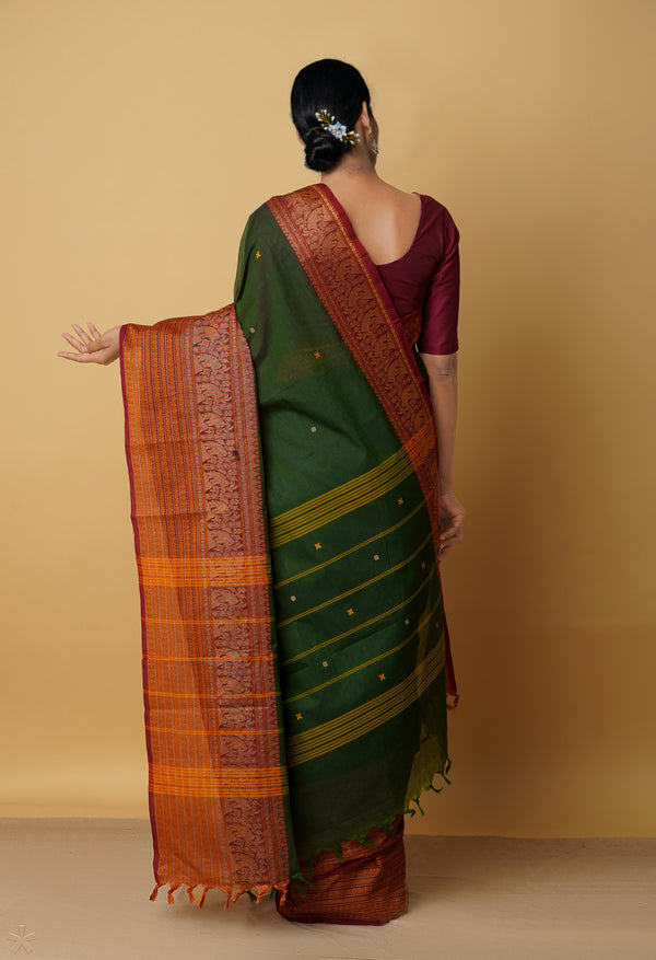Green Pure Handloom Pavani Chettinad Cotton Saree-UNM65736