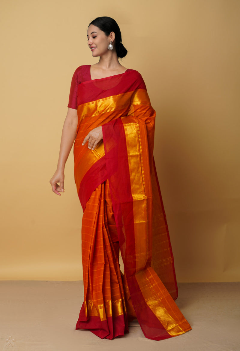 Orange Pure Handloom Pavani Chettinad Cotton Saree-UNM65748
