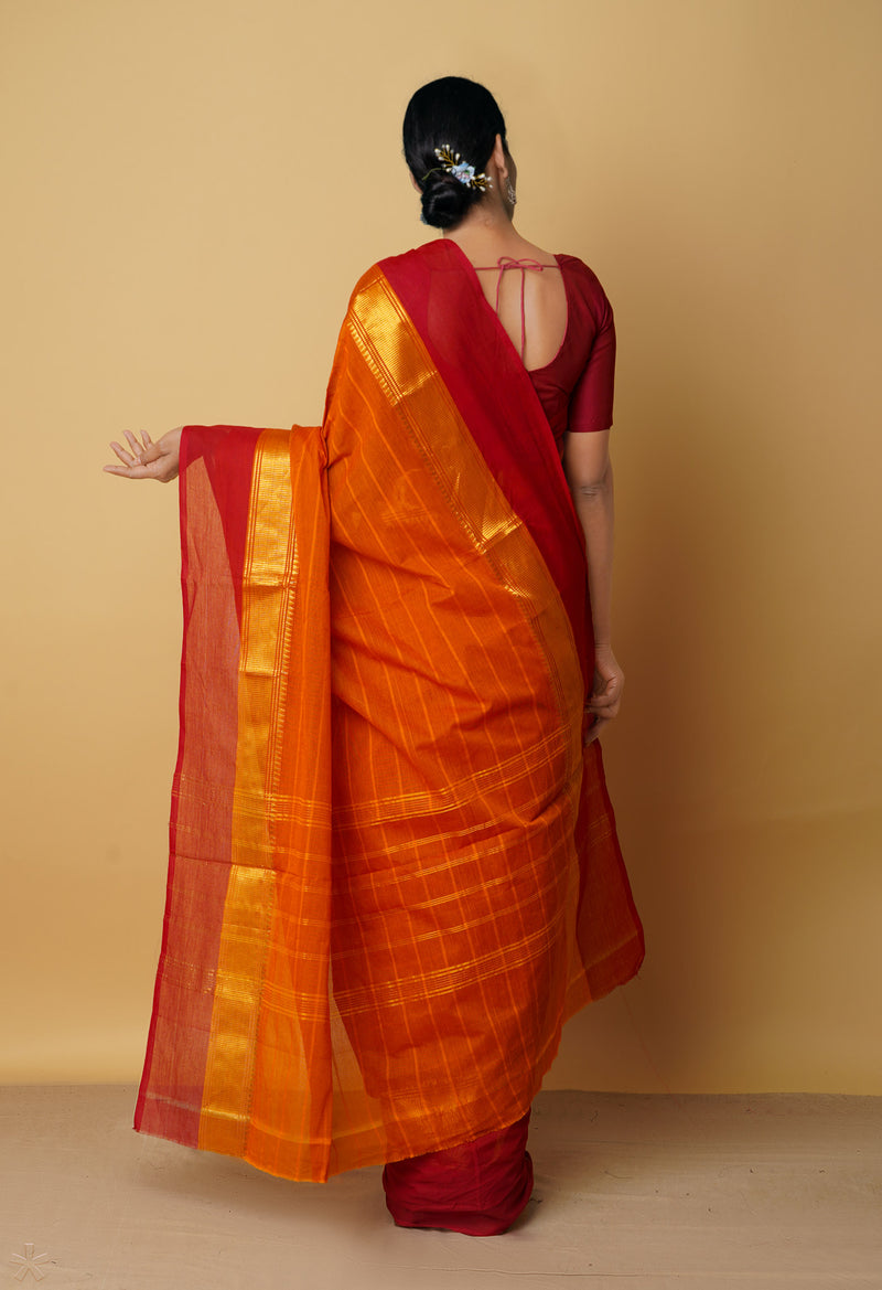 Orange Pure Handloom Pavani Chettinad Cotton Saree-UNM65748