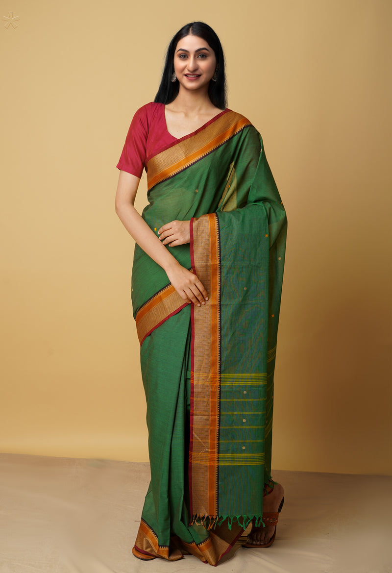 Green Pure Handloom Pavani Chettinad Cotton Saree-UNM65769