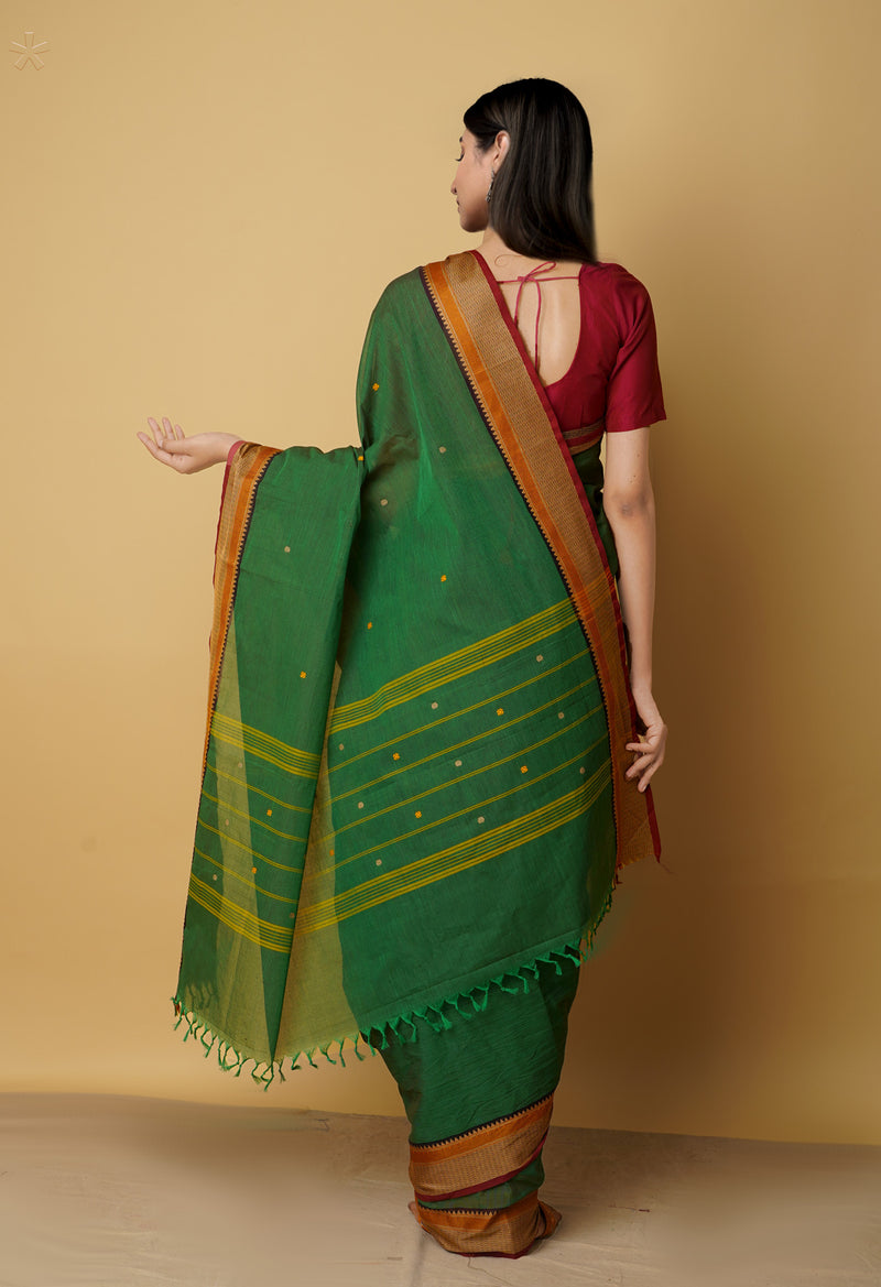 Green Pure Handloom Pavani Chettinad Cotton Saree-UNM65769