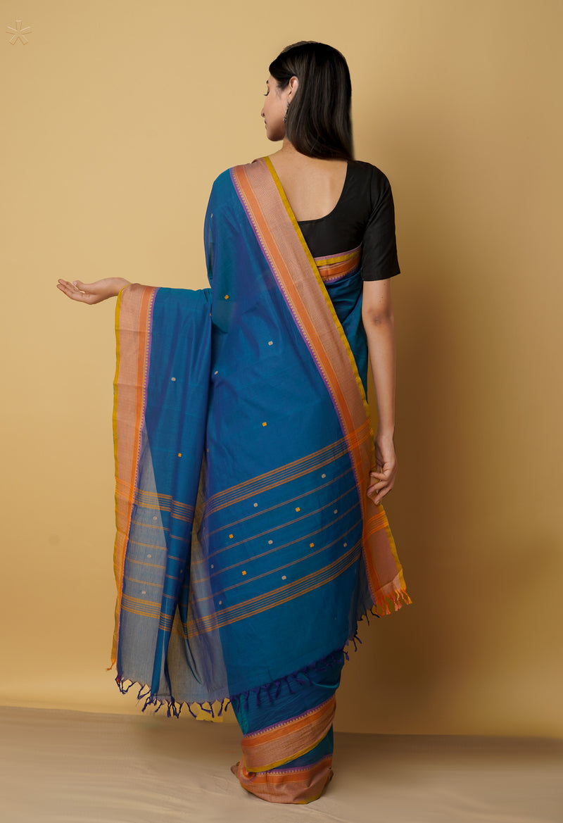 Blue Pure Handloom Pavani Chettinad Cotton Saree-UNM65770