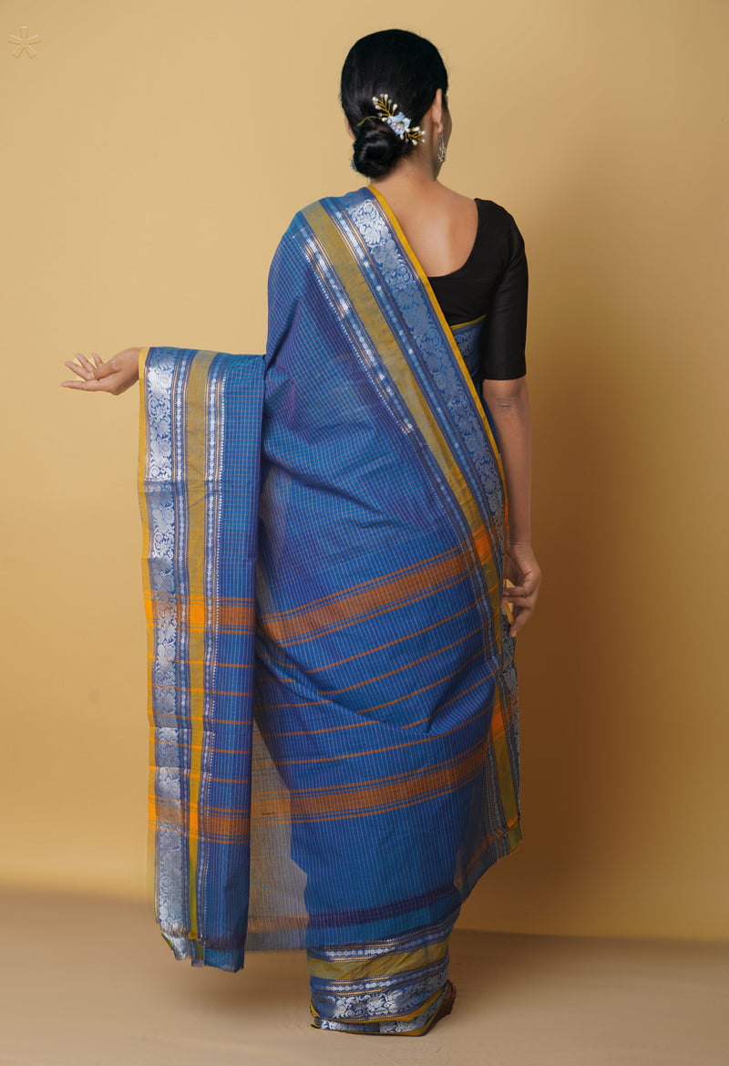 Blue Pure Handloom Pavani Chettinad Cotton Saree-UNM65787