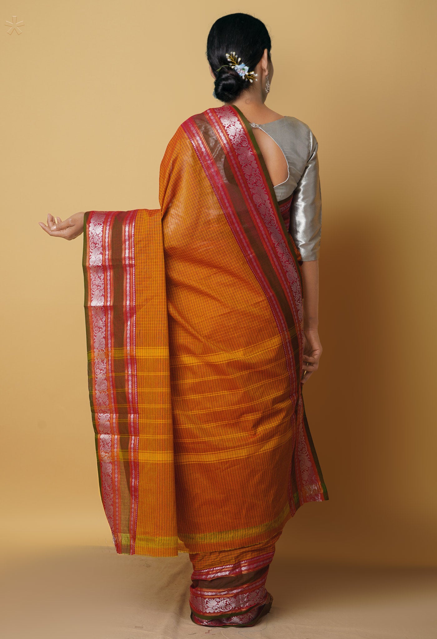 Orange Pure Handloom Pavani Chettinad Cotton Saree
