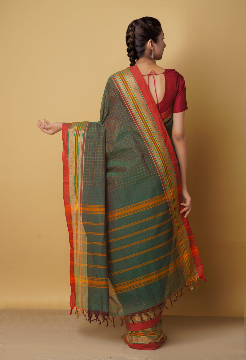 Green Pure Handloom Pavani Chettinad Cotton Saree-UNM65801