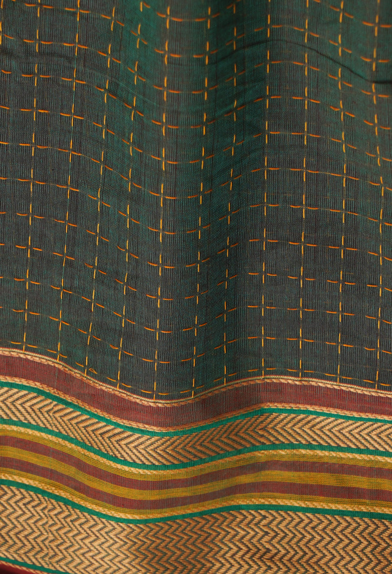 Green Pure Handloom Pavani Chettinad Cotton Saree-UNM65801