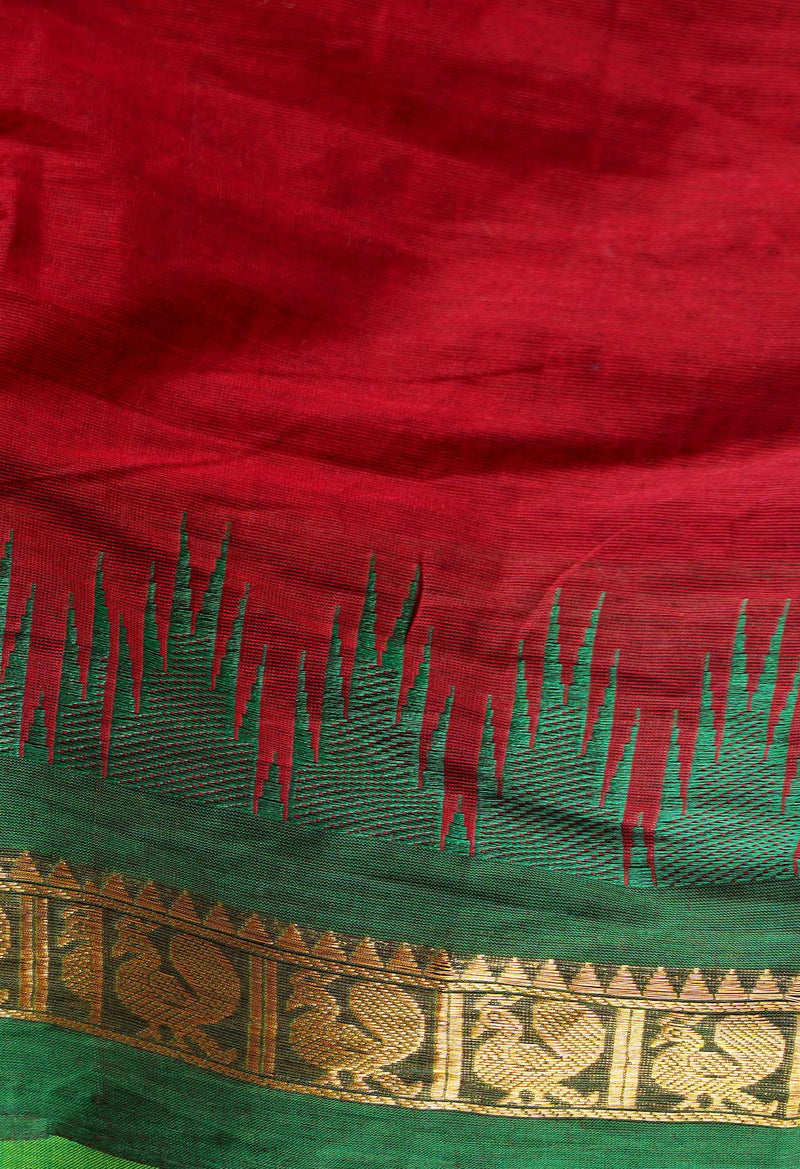 Maroon Pure Handloom Pavani Chettinad Cotton Saree-UNM65814