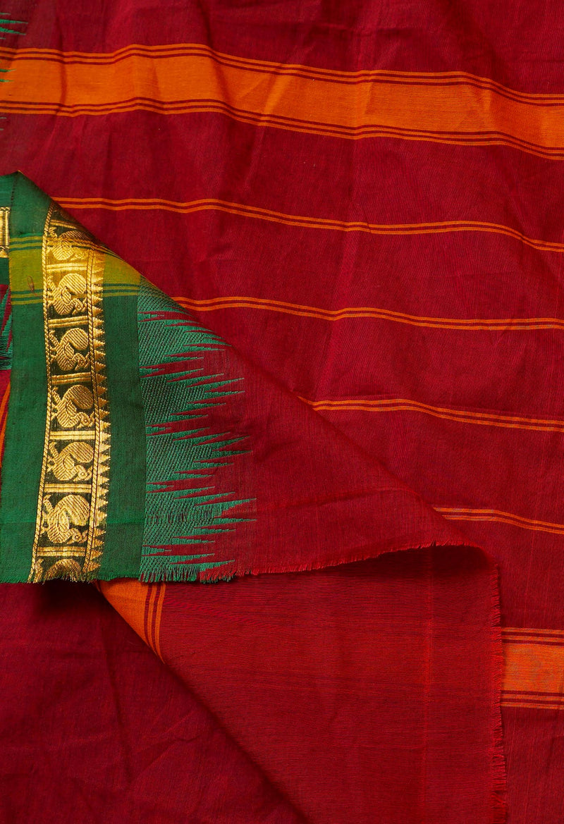 Maroon Pure Handloom Pavani Chettinad Cotton Saree-UNM65814