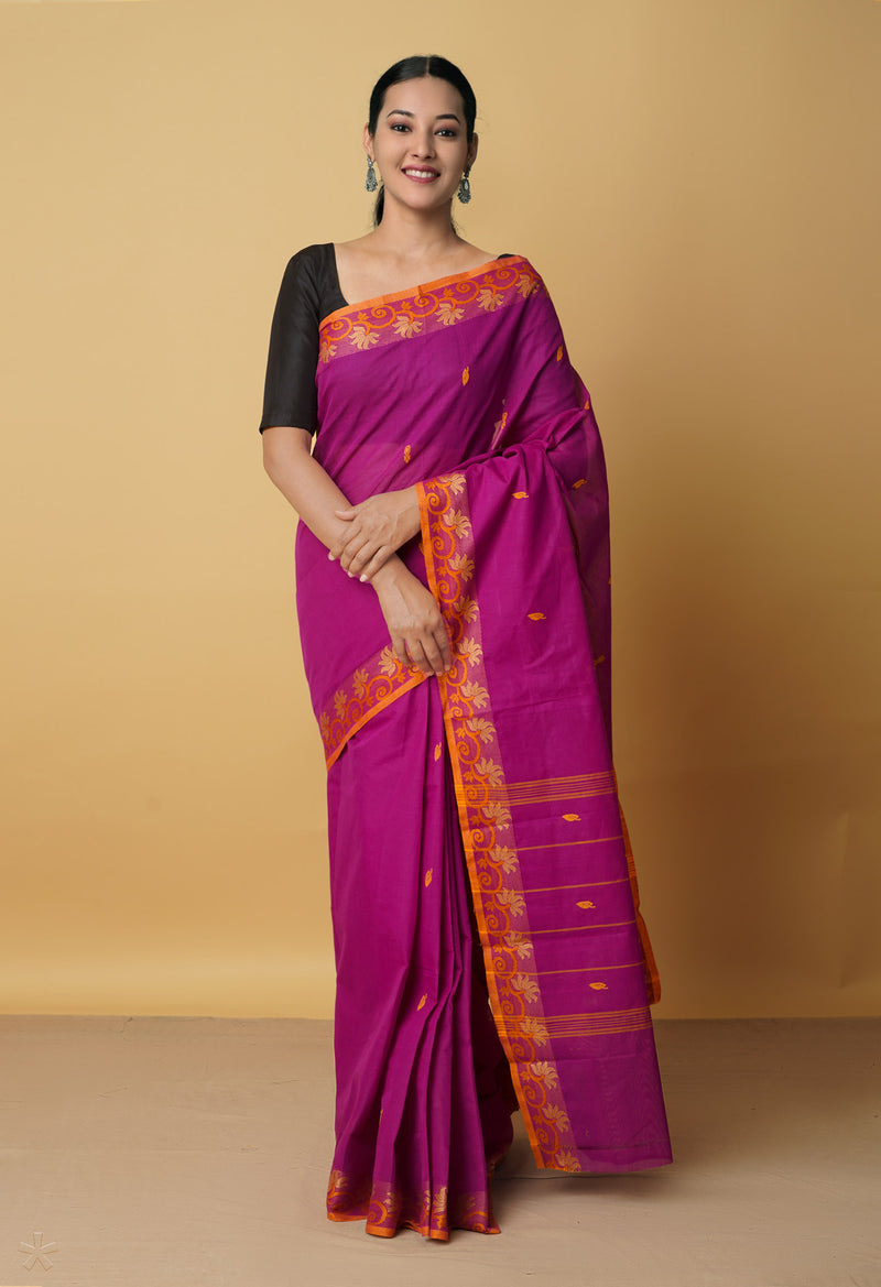 Purple Pure Handloom Pavani Chettinad Cotton Saree-UNM65820