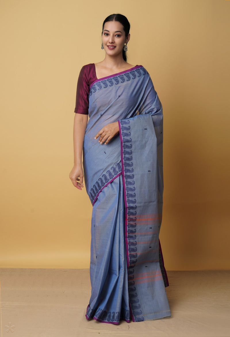 Grey Pure Handloom Pavani Chettinad Cotton Saree-UNM65823
