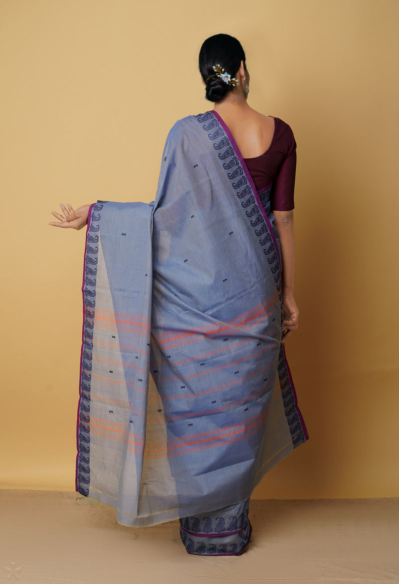 Grey Pure Handloom Pavani Chettinad Cotton Saree-UNM65823