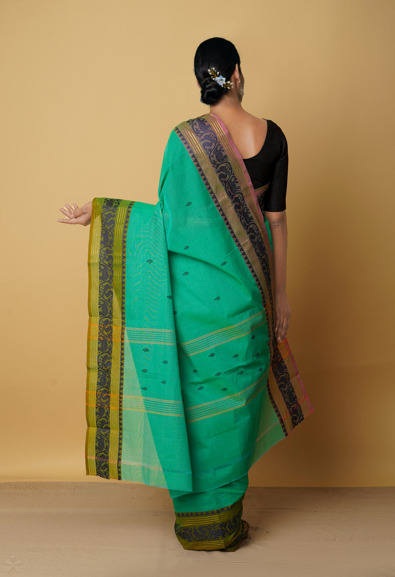 Green Pure Handloom Pavani Chettinad Cotton Saree-UNM65824