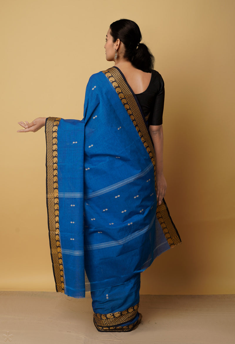Navy Blue Pure Handloom Pavani Chettinad Cotton Saree-UNM65825
