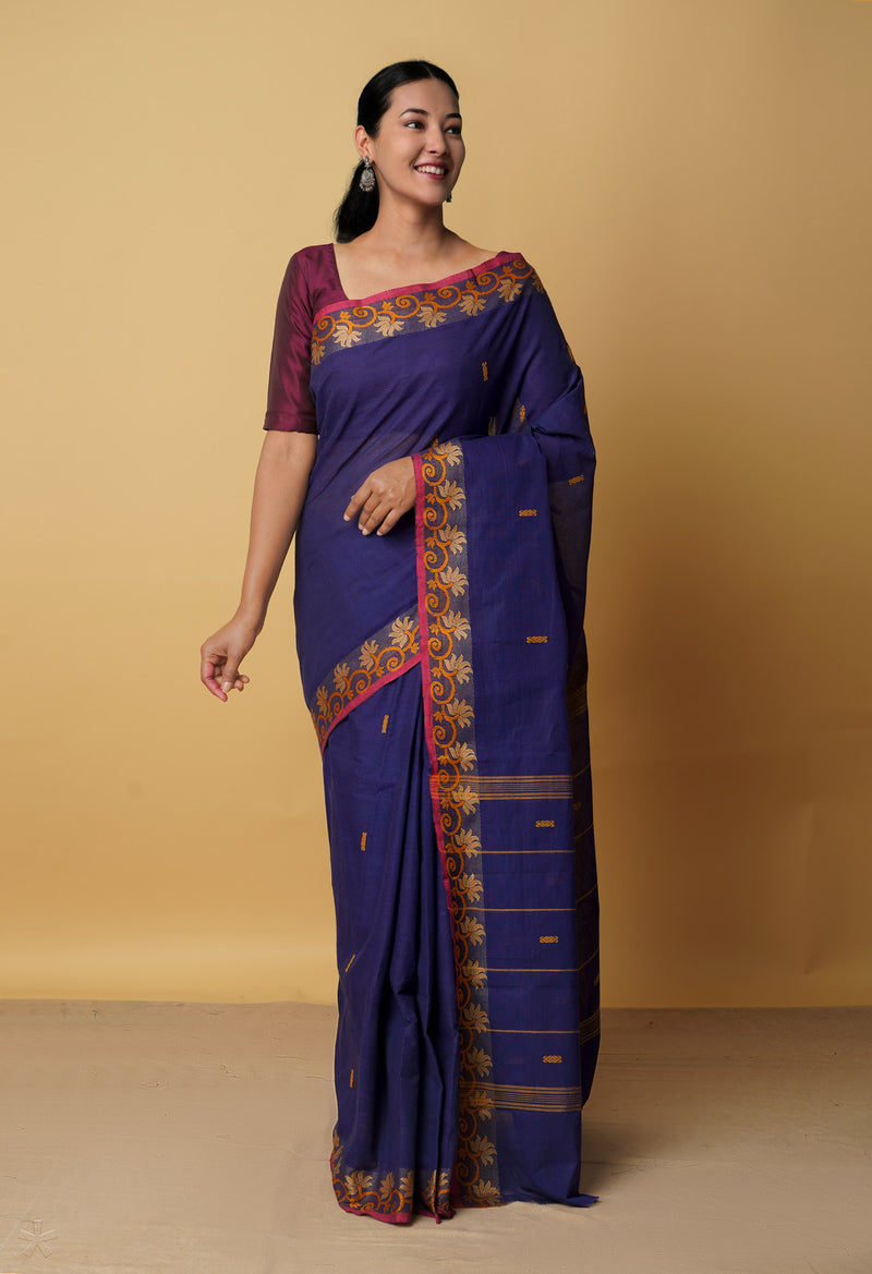 Violet Pure Handloom Pavani Chettinad Cotton Saree-UNM65826