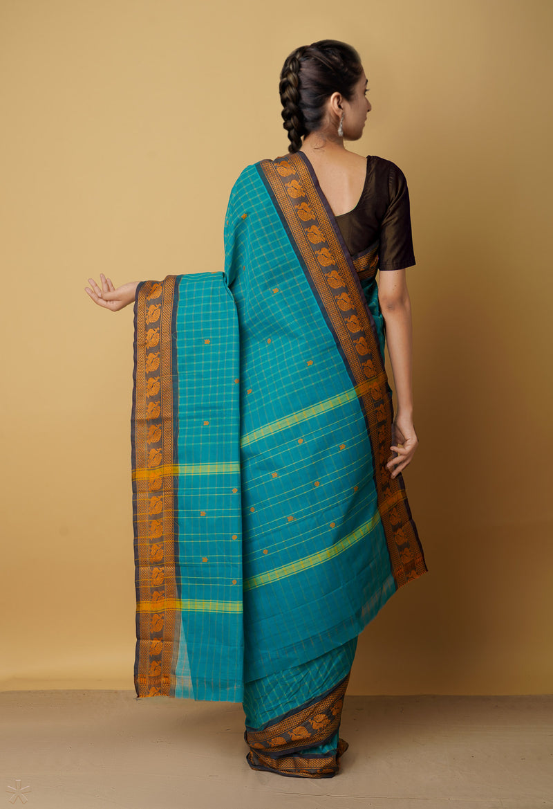 Blue Pure Handloom Pavani Chettinad Cotton Saree-UNM65828