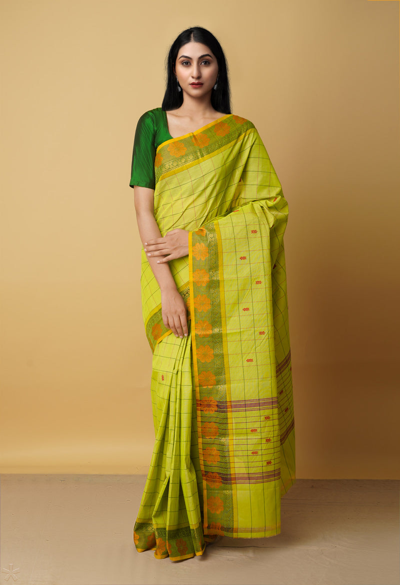 Green Pure Handloom Pavani Chettinad Cotton Saree-UNM65829