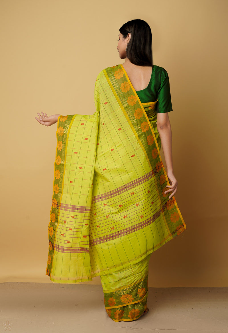 Green Pure Handloom Pavani Chettinad Cotton Saree-UNM65829