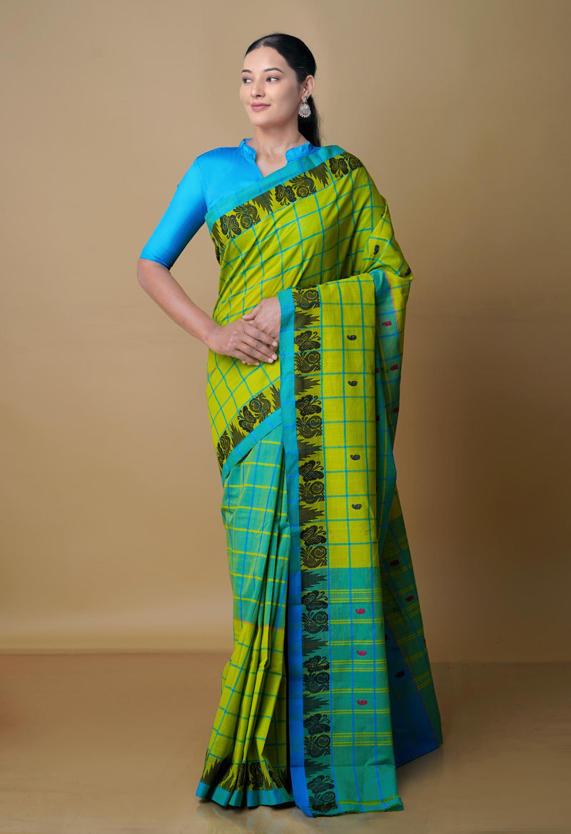 Green Pure Handloom Pavani Chettinad Cotton Saree-UNM65830