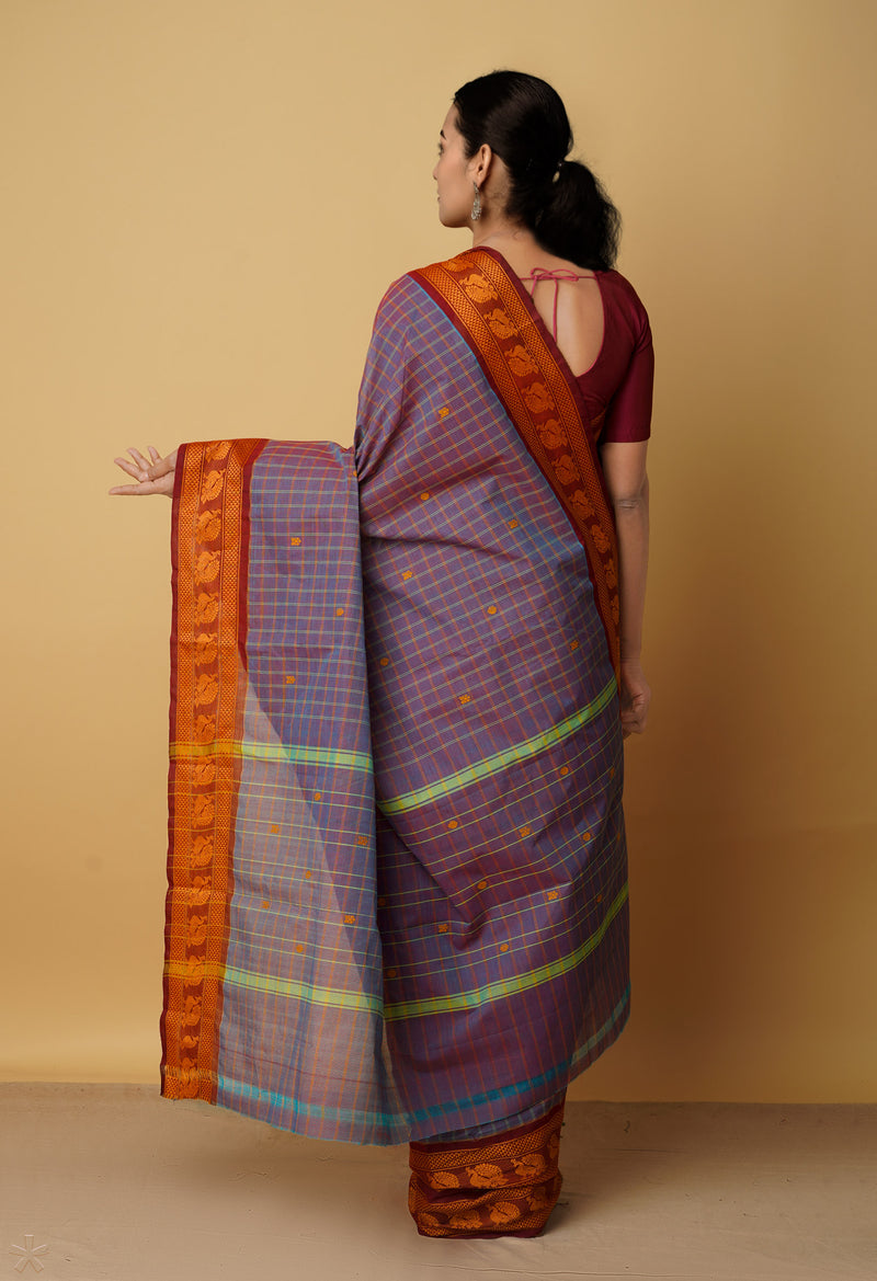 Purple Pure Handloom Pavani Chettinad Cotton Saree-UNM65833