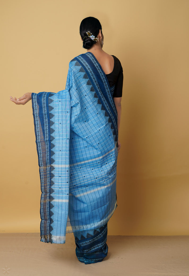 Blue Pure Handloom Pavani Chettinad Cotton Saree-UNM65834