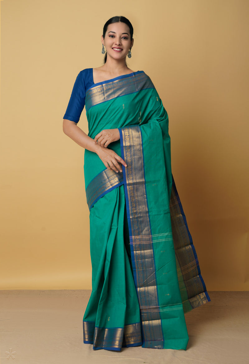 Green Pure Handloom Pavani Chettinad Cotton Saree-UNM65837