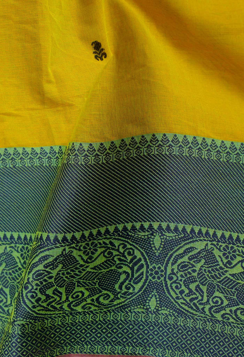 Online Shopping for Yellow Pure Handloom Pavani Chettinad Cotton Saree with Weaving from Tamil Nadu at Unnatisilks.com India