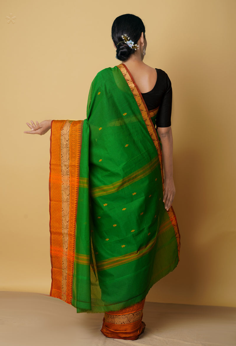 Online Shopping for Green Pure Handloom Pavani Chettinad Cotton Saree with Weaving from Tamil Nadu at Unnatisilks.com India