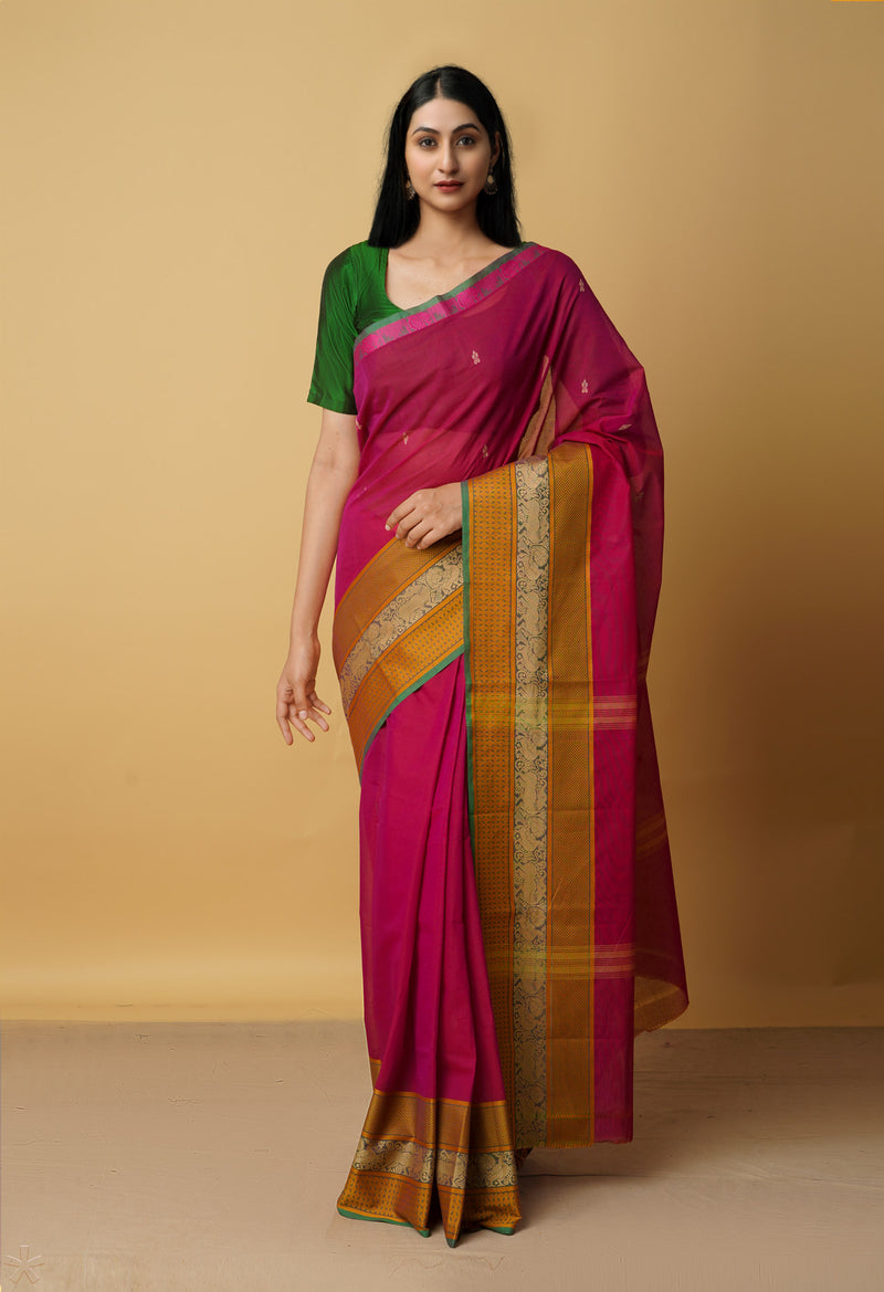 Pink Pure Handloom Pavani Chettinad Cotton Saree-UNM65847