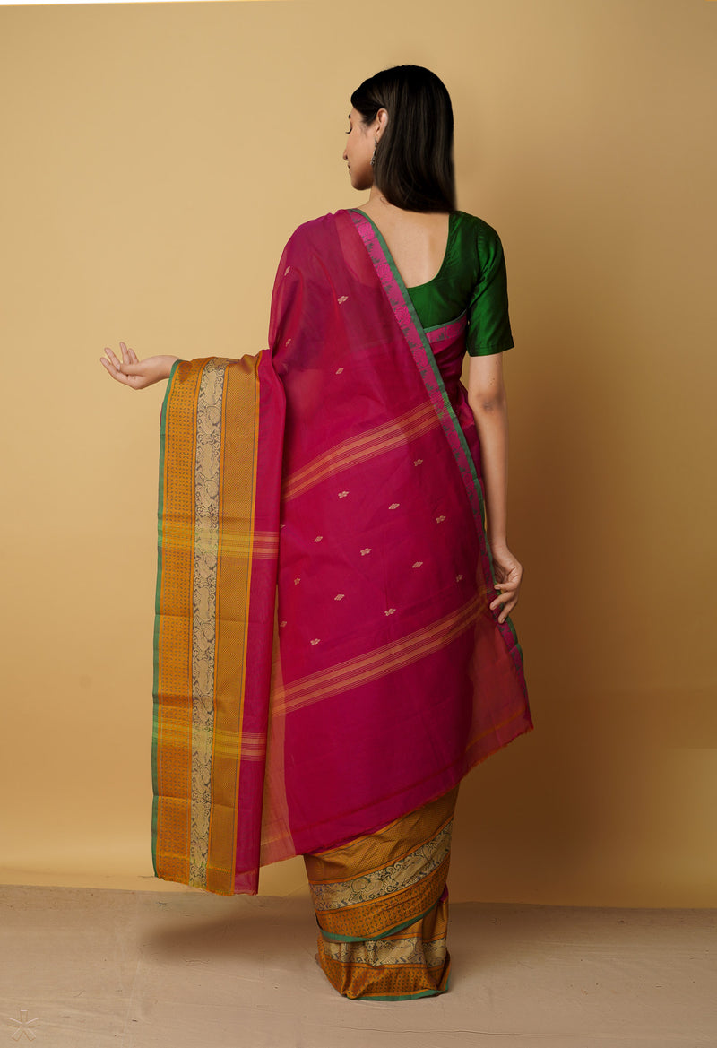 Pink Pure Handloom Pavani Chettinad Cotton Saree-UNM65847