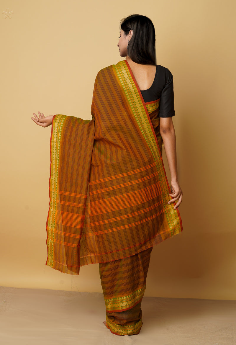 Brown-Green Pure Pavani Handcrafted Kanchi Cotton Saree-UNM65901