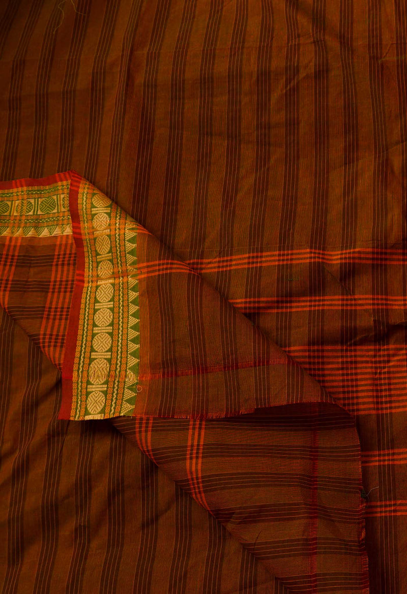 Brown-Green Pure Pavani Handcrafted Kanchi Cotton Saree-UNM65901