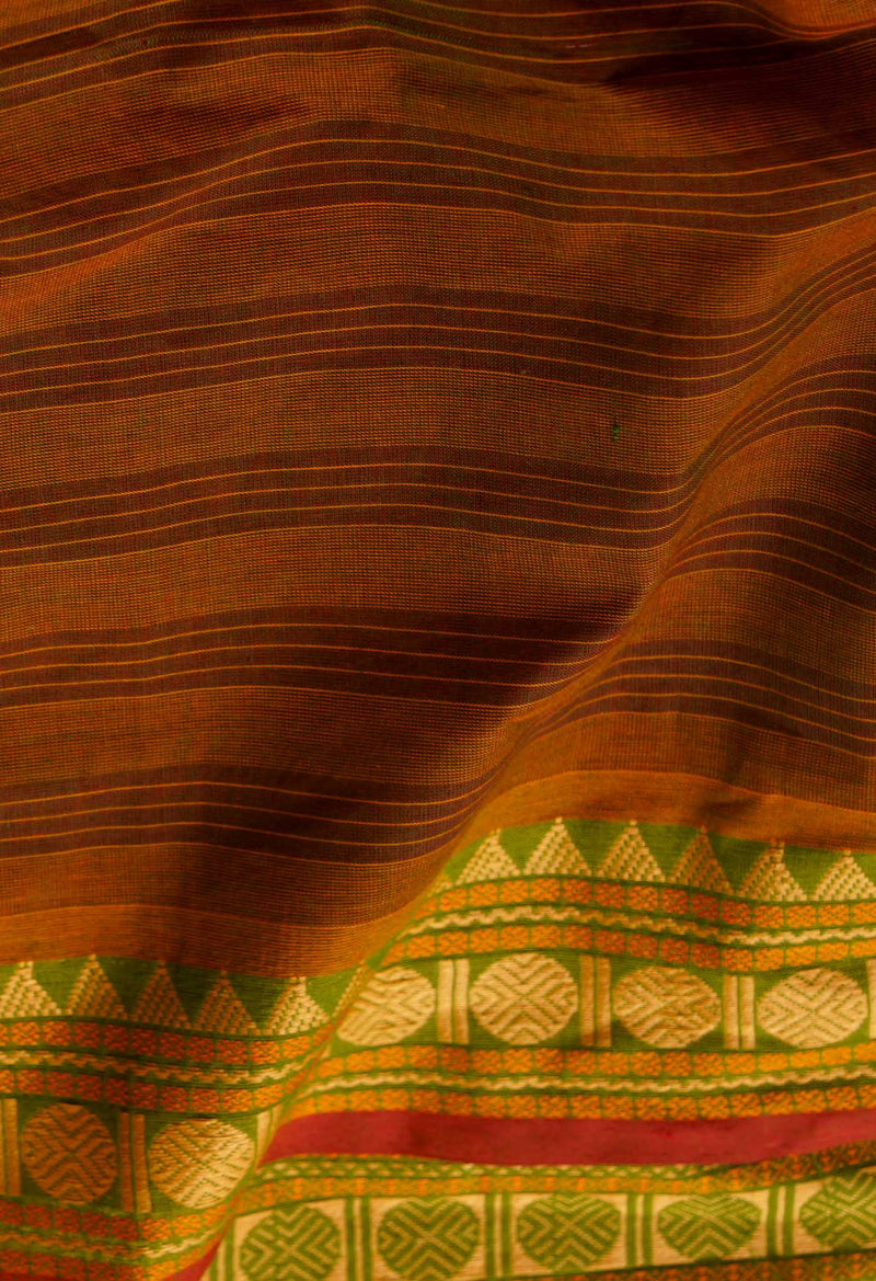 Brown-Green Pure Pavani Handcrafted Kanchi Cotton Saree-UNM65901