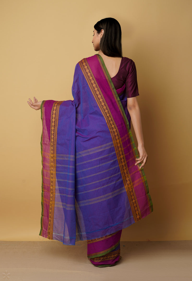 Blue-Pink Pure Pavani Handcrafted Kanchi Cotton Saree-UNM65907