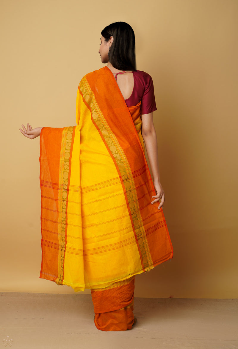 Yellow Pure Pavani Handcrafted Kanchi Cotton Saree-UNM65914