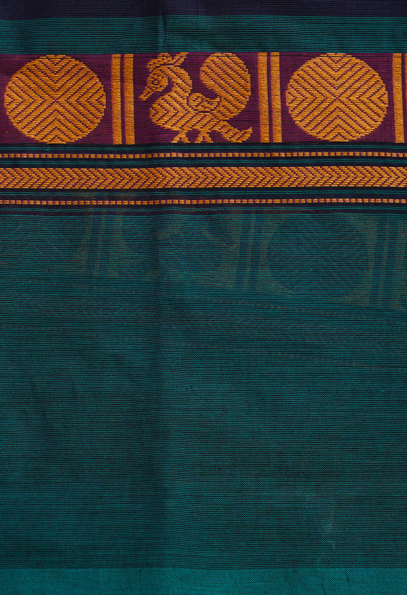 Navy Blue-Green Pure Pavani Handcrafted Kanchi Cotton Saree-UNM65916