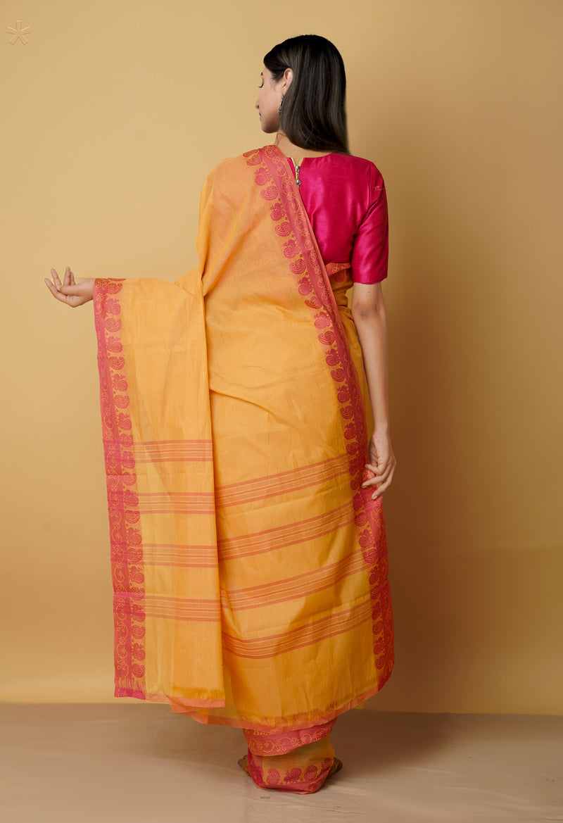 Orange Pure Pavani Handcrafted Kanchi Cotton Saree-UNM65927