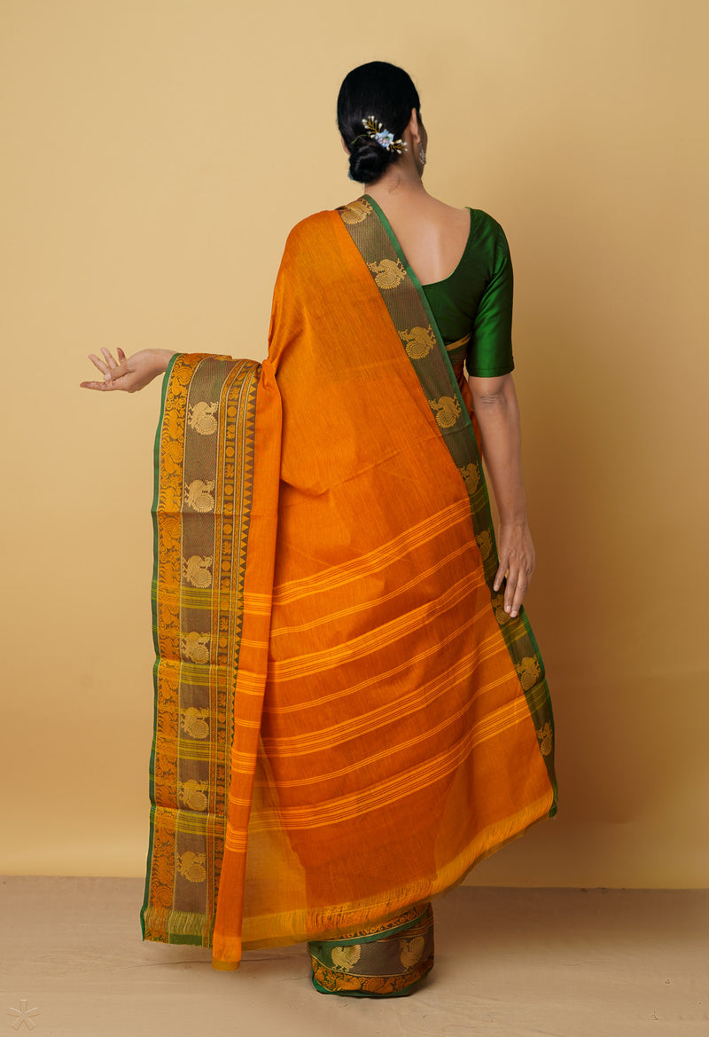 Orange Pure Pavani Handcrafted Kanchi Cotton Saree-UNM65933